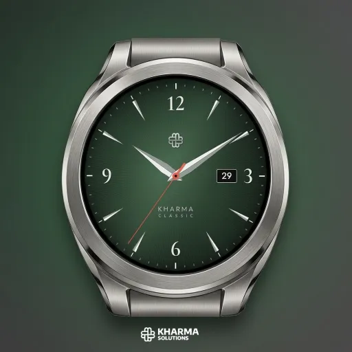 Esfera Kharma Classic con fondo verde, agujas plateadas y ventana de fecha a las 3