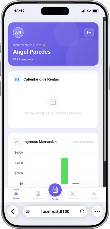 Inicio con el calendario de rentas y los ingresos mensuales